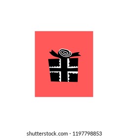 Vector illustration, black and white gift box. Can be used for greeting cards, stickers, promotion, banners.