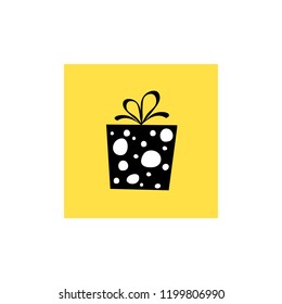 Vector illustration, black and white gift box. Can be used for greeting cards, stickers, promotion, banners.