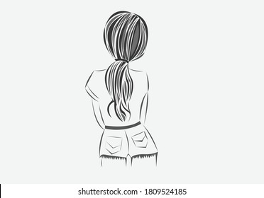 vector illustration of black white girl lining drawing isolated on white background