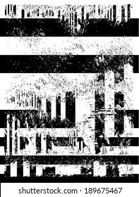 Vector illustration of black and white glitch distorted pattern.