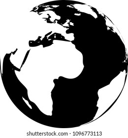 Vector illustration of black and white globe. Continents are white, seas and oceans are black