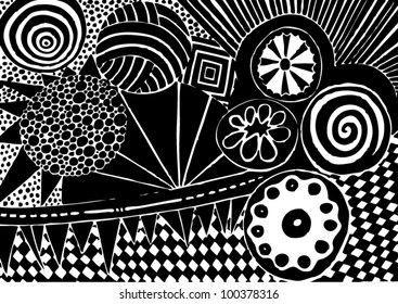 Vector illustration of black and white graphic pattern/background.