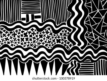 Vector illustration of black and white graphic pattern.