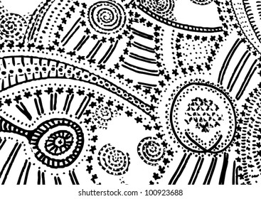 Vector illustration of black and white graphic abstract swirl pattern/background.