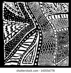 Vector illustration of black and white graphic pattern.