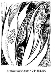 Vector illustration of black and white graphic tribal pattern. 