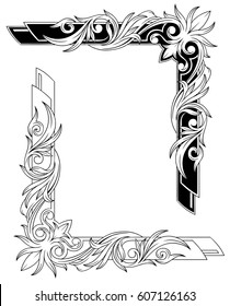 A vector illustration of black and white graphic tattoo frames with ornament set