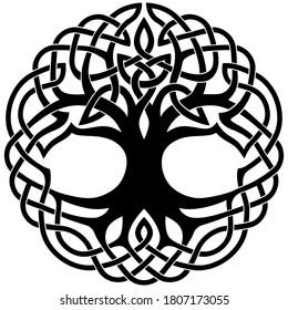 Vector illustration, black and white graphics, decorative Celtic tree of life