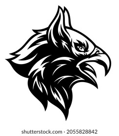 
Vector Illustration Of Black And White Griffin Head Side View.