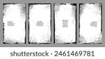 Vector illustration. Black and white grunge distressed banner set. Halftone dots and paint splatter. Ink brush strokes border. Design for social networks, flyer, voucher, coupon, photo frame