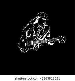 vector illustration of black and white guitarist