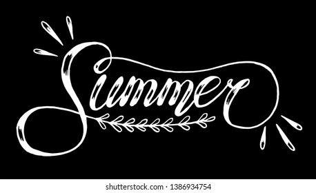 Vector illustration. black and white hand draw lettering. summer. black background.