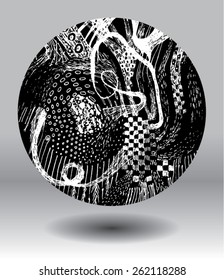 Vector illustration of black and white hand drawn graphic pattern / background. Checkers, lines, distressed, distorted, grunge image.
