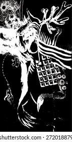Vector illustration of black & white hand drawn graphic background. Distressed, distorted, grunge image. 