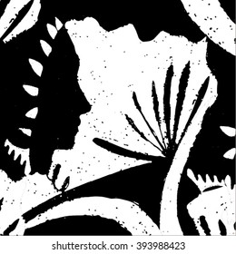 Vector illustration of black & white hand drawn graphic pattern / background. Face, lines, distorted, native grunge image. Doodle.