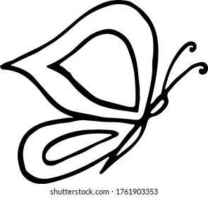 vector illustration black and white hand-drawn doodle style butterfly
