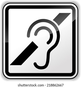 Vector illustration of black and white hard of hearing sign