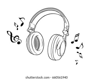 Vector illustration of a black and white headphones on a white background.