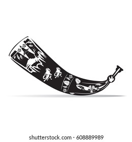 Vector illustration of black and white hunting horn isolated. Flat style design element.