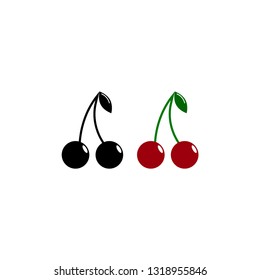 Vector illustration of black and white icon and color icon of cherry