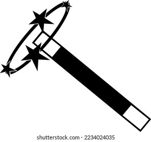 vector illustration of black and white icon of a magic wand