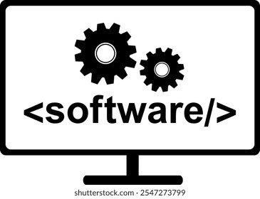 vector illustration black and white icon software monitor computer concept