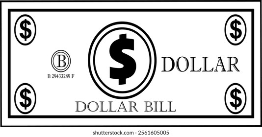 vector illustration black and white icon dollar bill