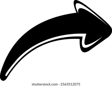 vector illustration black and white icon curve arrow shape, indicating right side