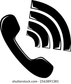 vector illustration black and white icon telephone and waves signal, in the concept of talking on the phone concept,