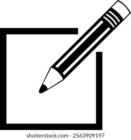 vector illustration black and white icon pencil and square box shape, in edit concept