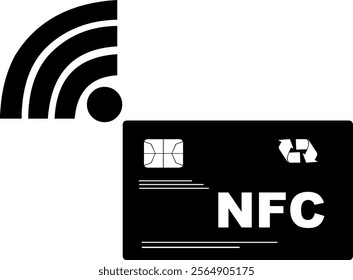 vector illustration black and white icon plastic card and NFC transfer signal