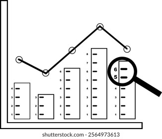 vector illustration black and white icon magnifying glass and bar graph in data analytics concept
