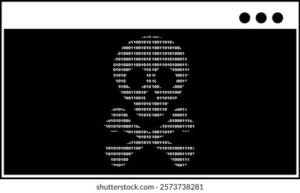 vector illustration black and white icon skull with crossbones designed with binary numbers, in concept of hacker terminal cmd prompt software