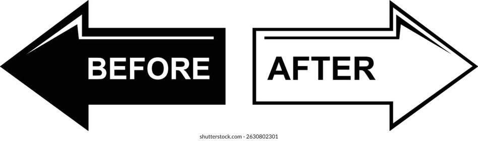 vector illustration black and white icon arrows with words before and after buttons