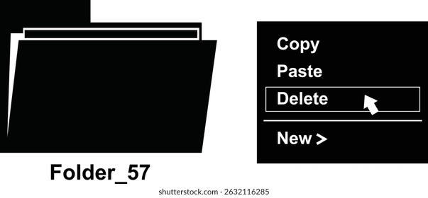 vector illustration black and white icon computer folder file delete in a trash bin digital software