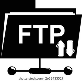 Ilustración vectorial de transferencia de íconos en blanco y negro Archivo de carpeta de computadora Software de sistema FTP