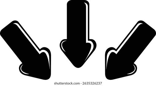 ilustração vetorial ícone preto e branco três setas apontando para o mesmo local