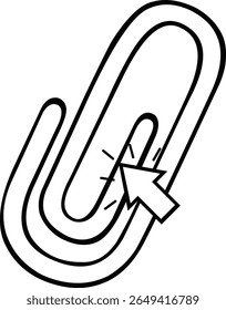 ilustração de vetor ícone preto e branco clique no cursor do computador mouse no botão anexar pc arquivo conceito