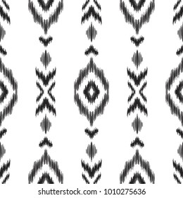 Vector illustration of black and white ikat seamless pattern. Design in ethnic style.