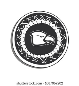 Vector illustration. Black and white image of Eagle in ethnic style.