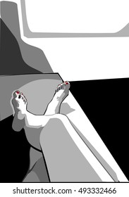 Vector illustration.
Vector black and white image of beautiful female legs with red pedicure