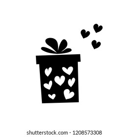 Vector illustration, black and white isolated gift box. Can be used for greeting cards, stickers, promotion, banners etc.