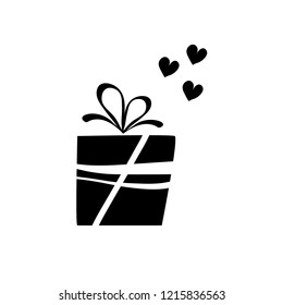 Vector illustration, black and white isolated gift box. Can be used for greeting cards, stickers, promotion, banners etc.
