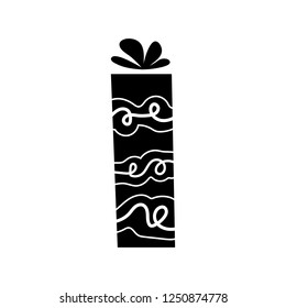 Vector illustration, black and white isolated gift box. Can be used for greeting cards, stickers, promotion, banners etc.