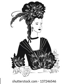 Vector illustration  with  Black and  White Lady with Iris