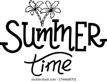 Vector illustration. Black and white Lettering Summer Time. 