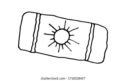 Vector illustration. Black and white line art. Popular symbol of summer and vacation is beach towel. Doodle style.