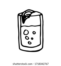 Vector illustration. Black and white line art. Popular symbol of summer and vacation is cocktail. Doodle style.