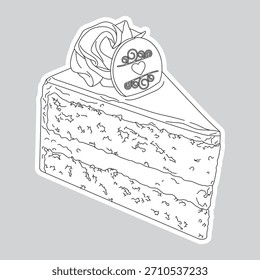 vector illustration black and white line drawing with white border chocolate cake