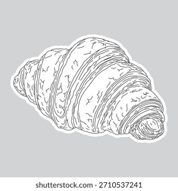 ilustração vetorial desenho de linha preto e branco com croissant de borda branca